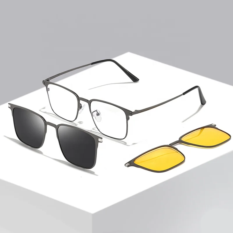 New Ready Goods Men Wholesale Classic Square Magnetic Clip on Polarized Sunglasses Driving Glasses Anti Blue Light Eyewear 7012