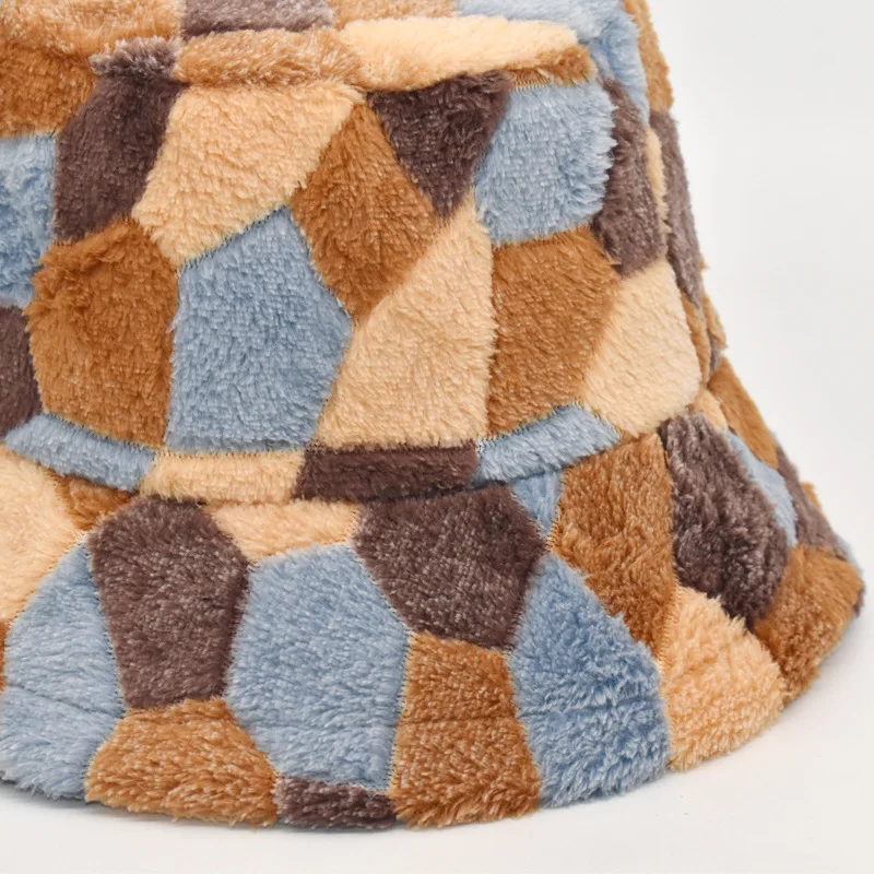 Women Fashion Stylish Custom Colorful Fuzzy Winter Bucket Hat Cap Color Beach hat