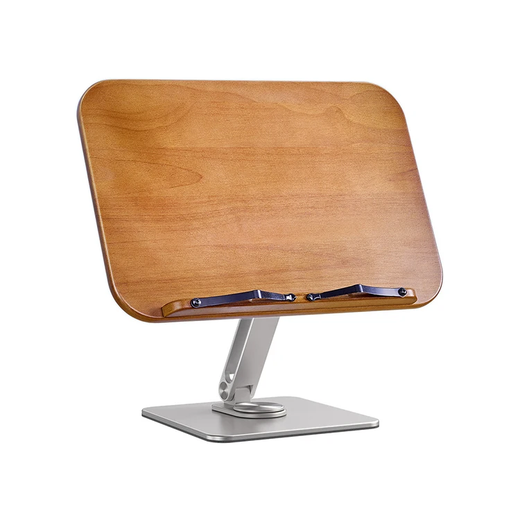 Bamboo Book Stand Height Adjustable With Clamp Desktop Reading Mount Holder With Sturdy Page Clips
