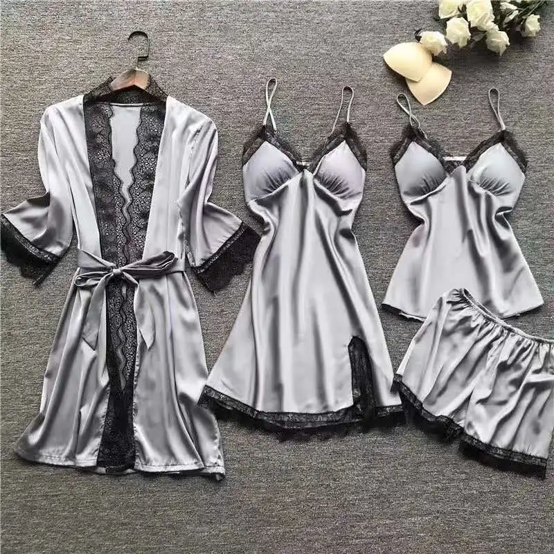 pijamas-por-mayor OEM/ODM sleepwear women night dresses for woman silk robe set womens loungewear wholesale satin pajama set