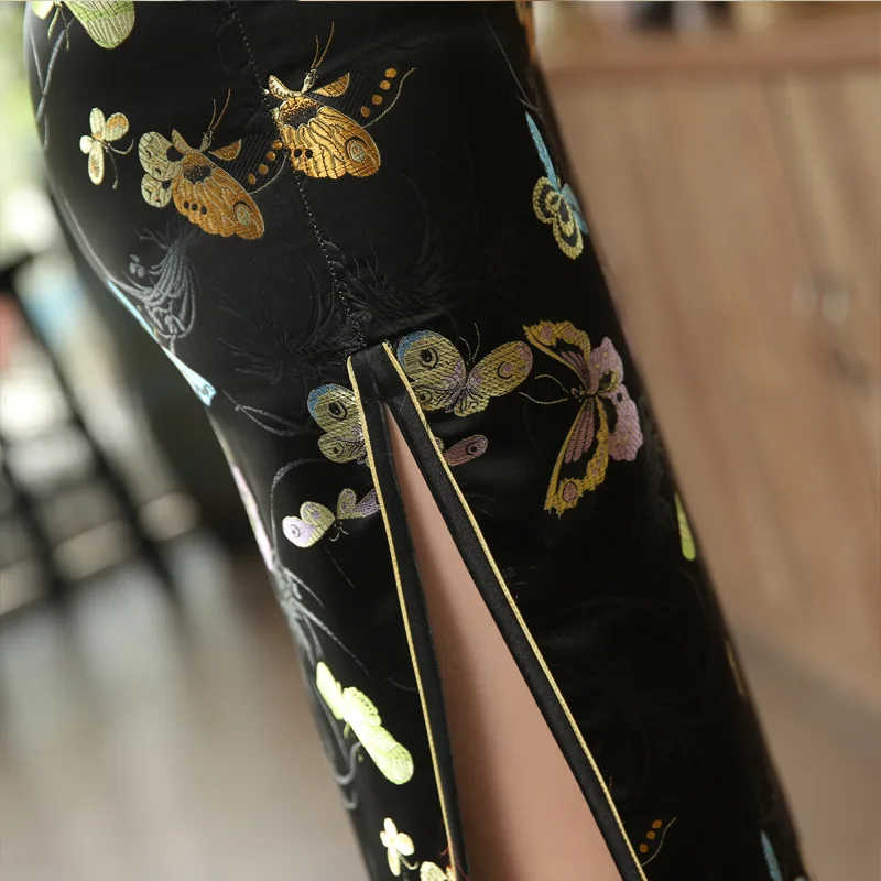 C0141 Elegant Short-sleeved Vintage Wholesale New Long Printed Cheongsam