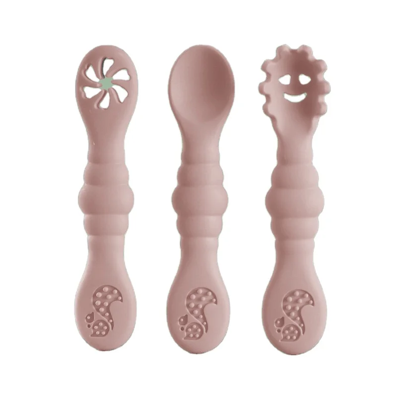 Wholesale Price 3pcs Set Silicone Kid Feeding Set with Spoon Silicone Bpa Free Spoon Baby Spoon Silicone