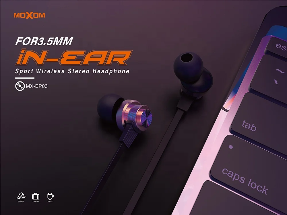 MOXOM Newest Stereo Sport Travel Earphones Wired 3.5mm Jack wired earphones Volume Control With Mic