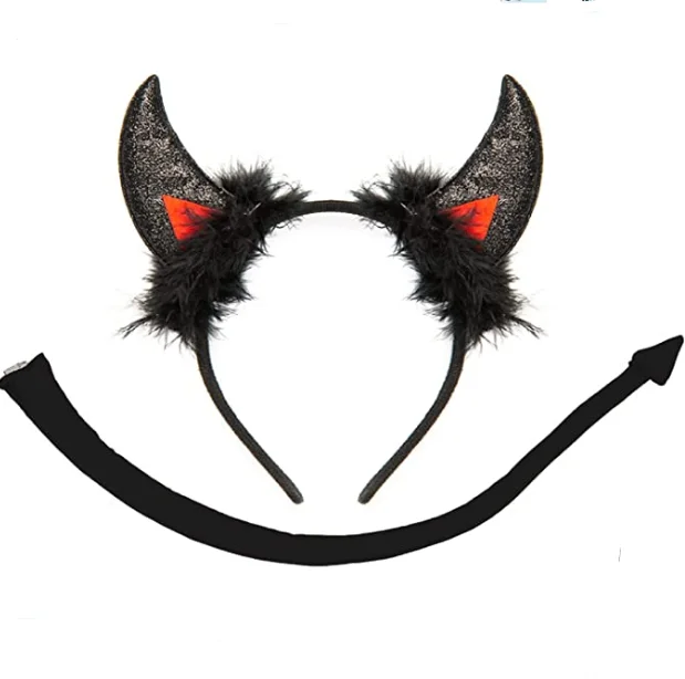 Набор Дьявола рога и хвост дьявола с блестящими ушками повязка на голову Хэллоуин изящный дьявол аксессуары для косплея женщин мужчин