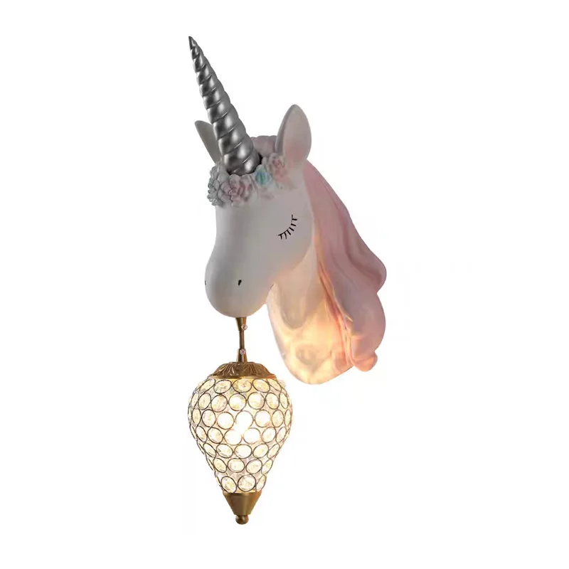 Nordic Simple Lovely Unicorn Led Wall Lamp Bedroom Bedside Lamp Girl Pink Creative Room Sconce Wall Lights Cartoon Unicorn Lamp