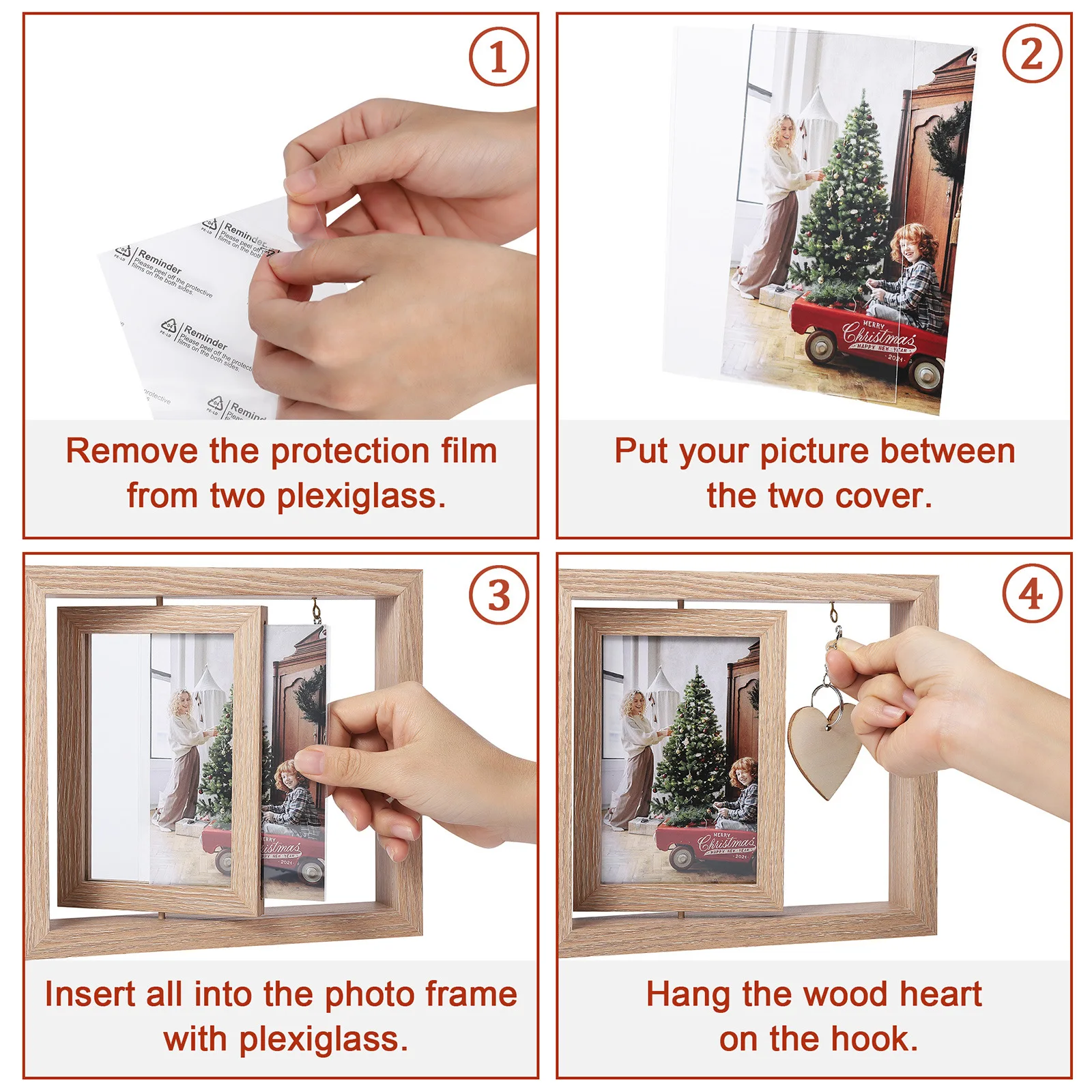 Picture Frame Double Sided Cards Display Holder Rotating Photo Frame For Memorial