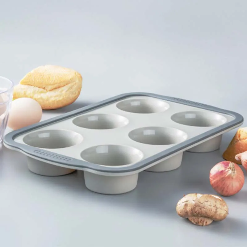 Non-Stick 6 Cup Cupcake Baking Pan Silicone Jumbo Muffin Pan with Metal Reinforced Frame