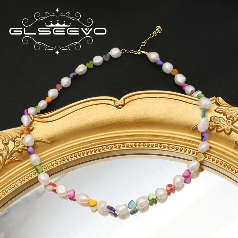 New Kawaii Colorful Artificial Stone Love Charm Necklace  Freshwater Pearl Girls 2022 Fashion Necklace Fine Jewelry