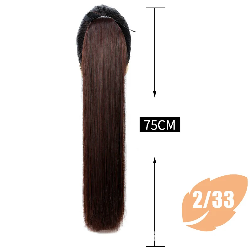 Cheap Hair Straight Extensions Wrap Around  Long Straight Ponytail Synthetic Hair Extensions