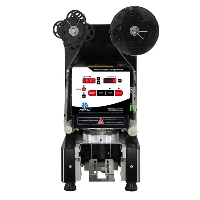 Automatic Boba Bubble Tea Sealing Machine Small Popping Boba Heat Sealer Machine AUTATA Tabletop Sealer 90/95mm Cup ATT-95N