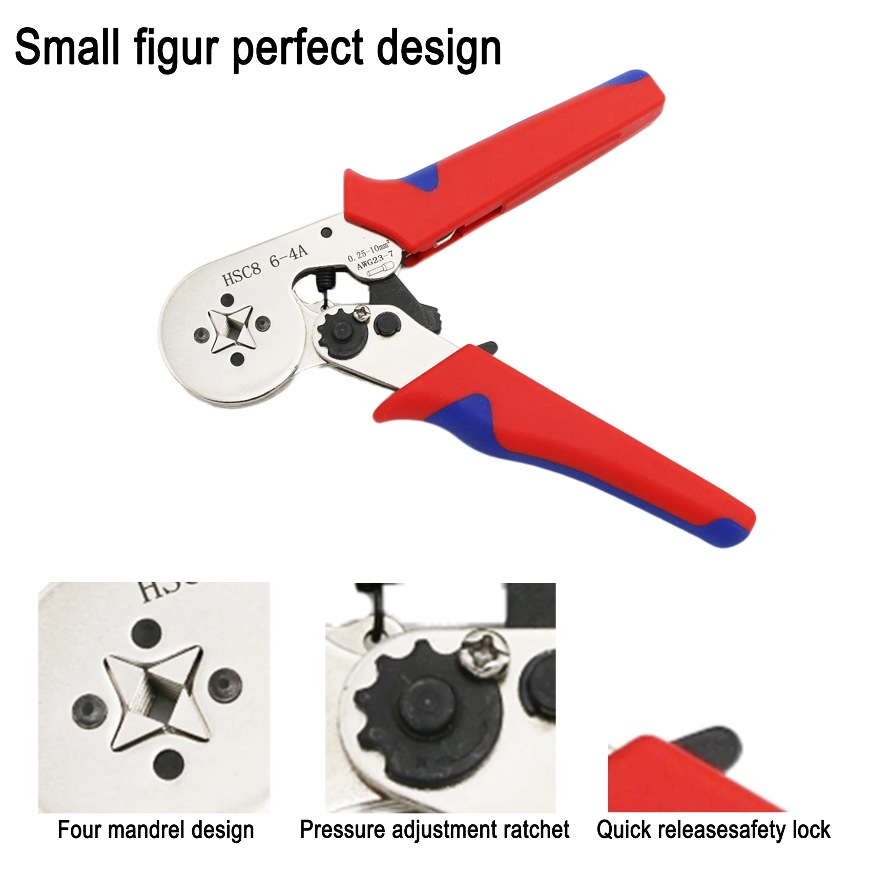 SUGETOOLS Ferrule Crimping Tool 0.25-10mm Awg 23-7 Self-Adjustable Ratchet Crimp Plier