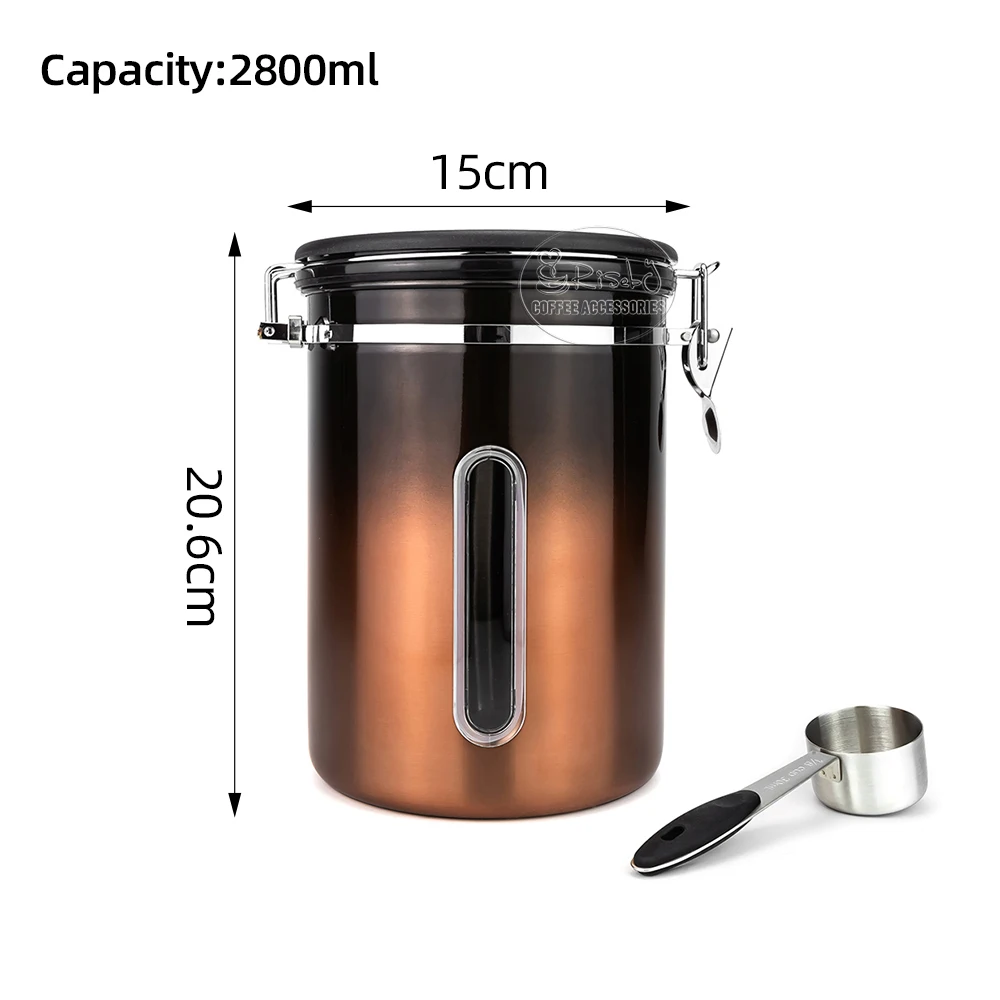 Extra Large Capacity 1kg 2800ml Coffee Canister Transparent Window Co2 Valve Vacuum Sealed Coffee Bean Container with 30ml Spoon