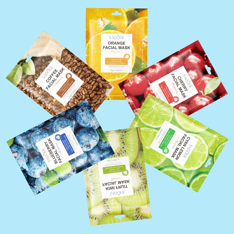 SADOER Private Label Organic Whitening Moisturizing Sheet Fruit Beauty Face Mask Mascarillasl Skin Care Facial Mask