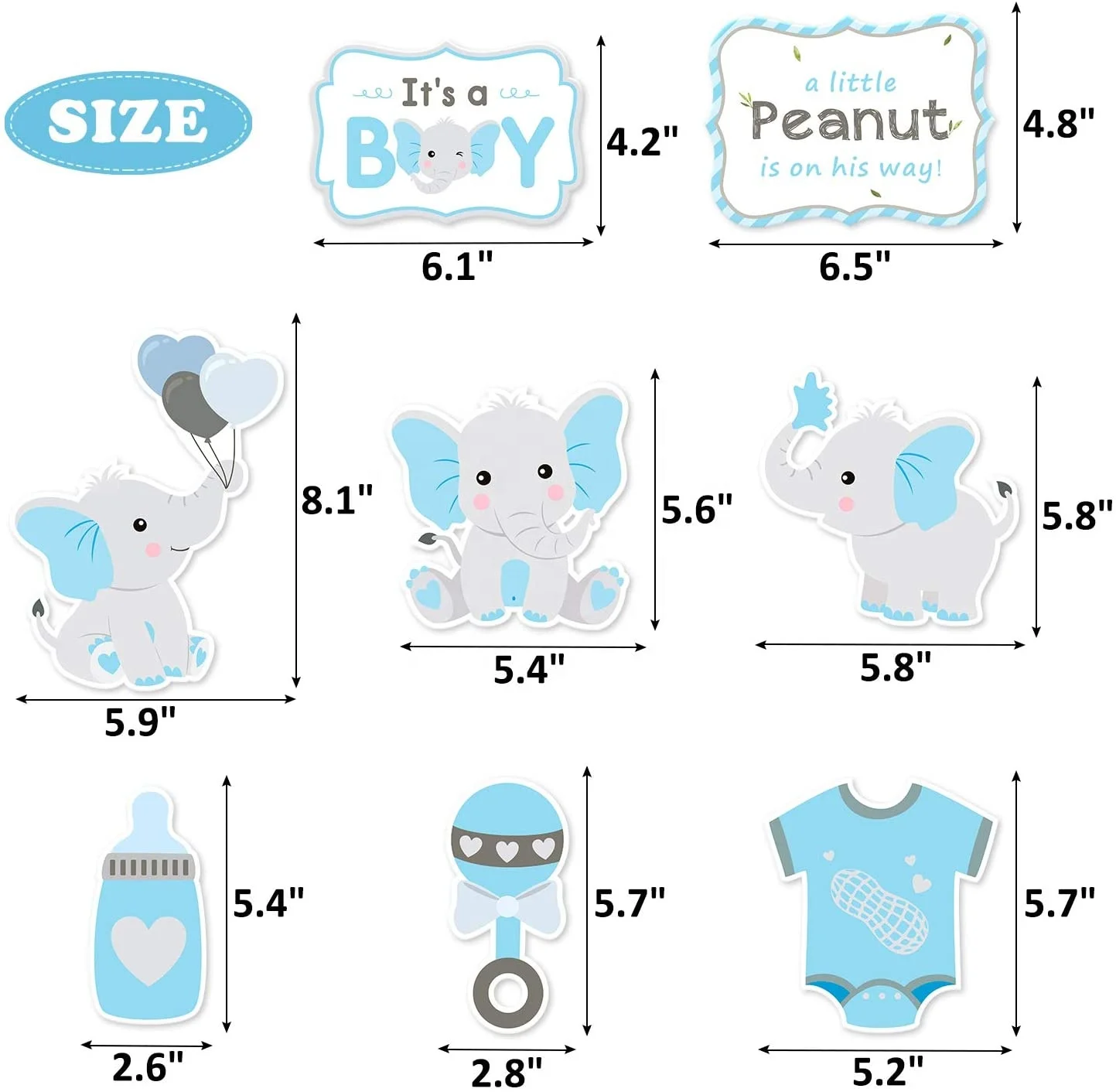 
Stone Blue Elephant Centerpiece Sticks DIY Table Decorations Blue Little Peanut Cutouts for Blue Elephant Theme Baby Shower 