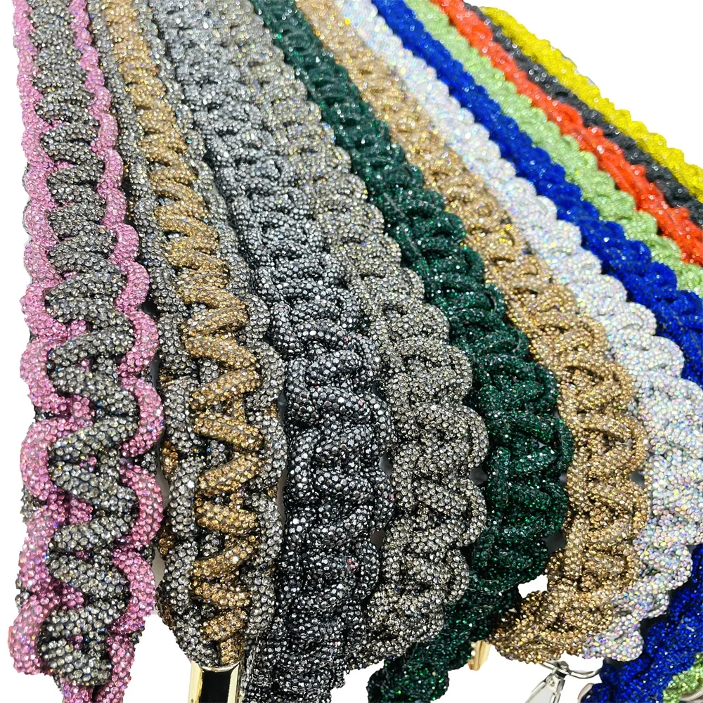 tr104 hot selling handmade braided Crossbody Guitar Camera crystal rhinestone purse strap