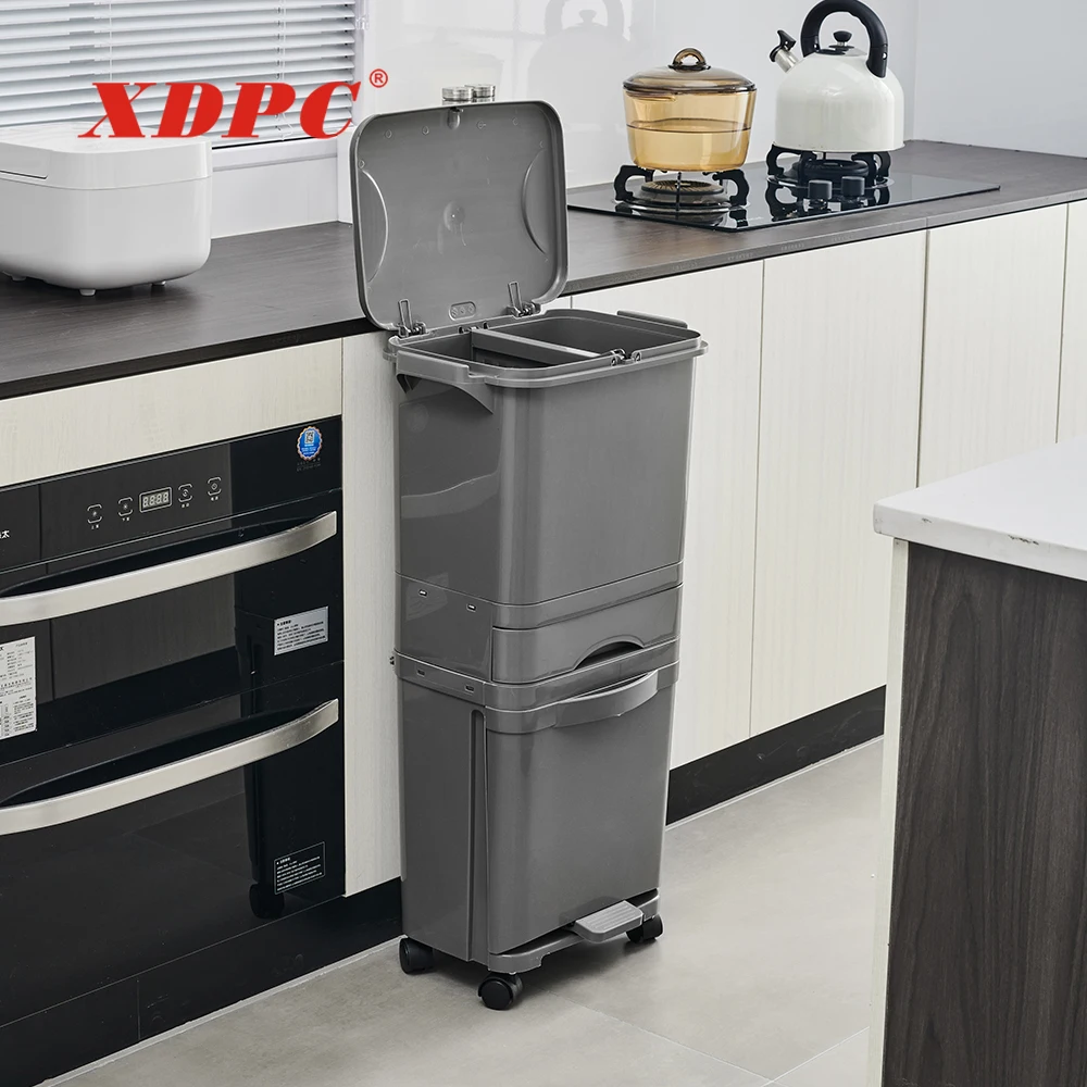 Kitchen 45 L plastic trash can waste garbage bin with storage drawer