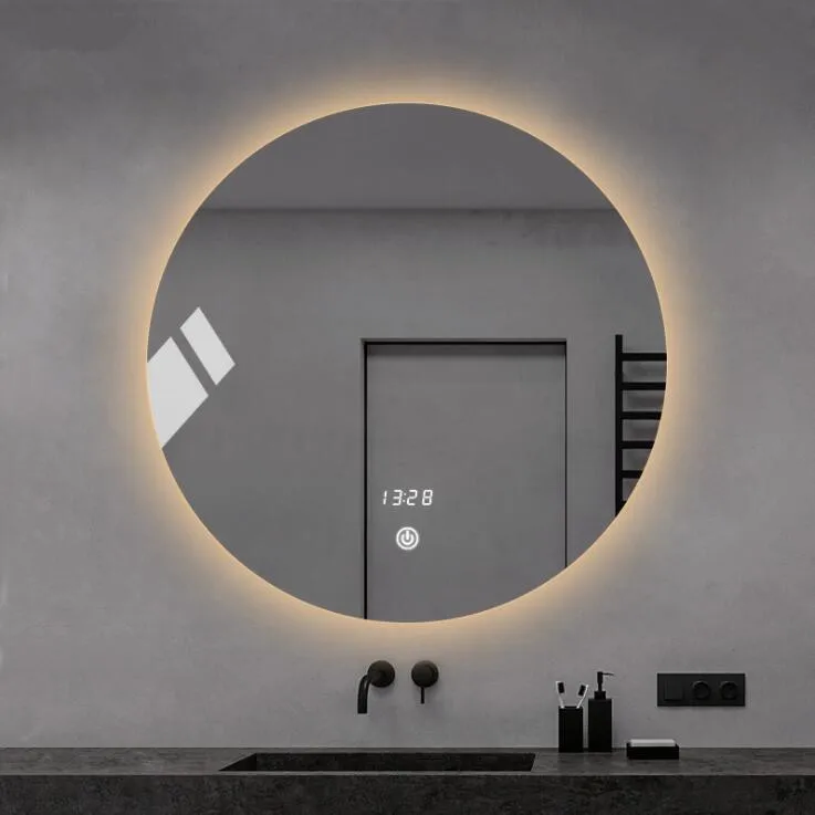 Hot Sale Hotel Premium Texture Mirror Big Round Led Smart Light Wall Mounted Bathroom Mirror
