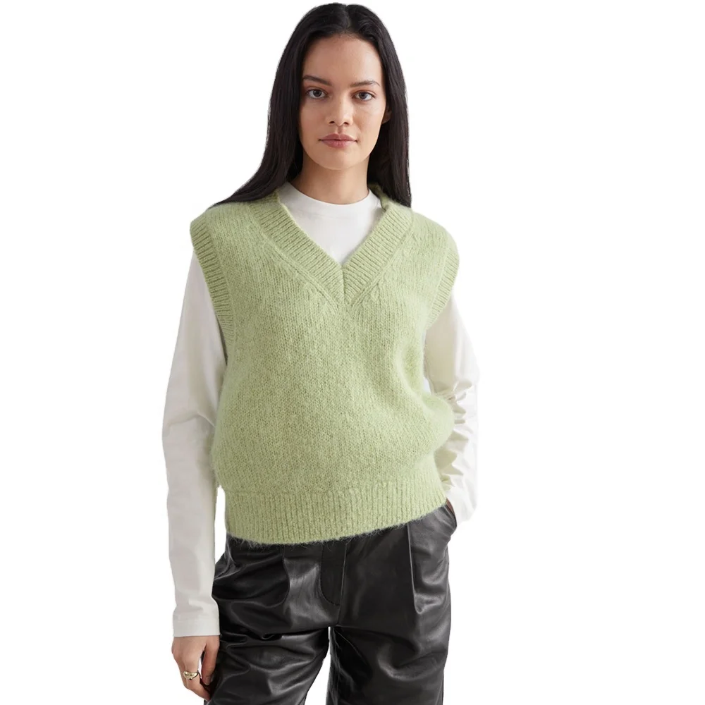 custom ladies sweater short Sleeve knitwear Fitted Wool  Top  girl Knitted pullover Short sweater Vest sweater