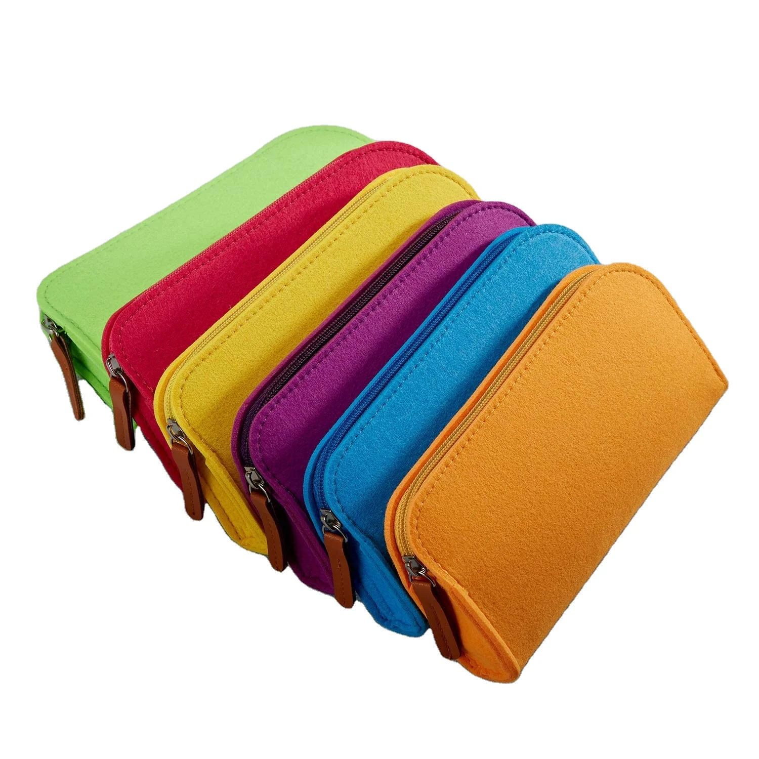 2024 Custom Logo Colorful Cute Wool Felt Fabric Zipper Pencil Bag Pen Case for Students Perfect Gift Idea