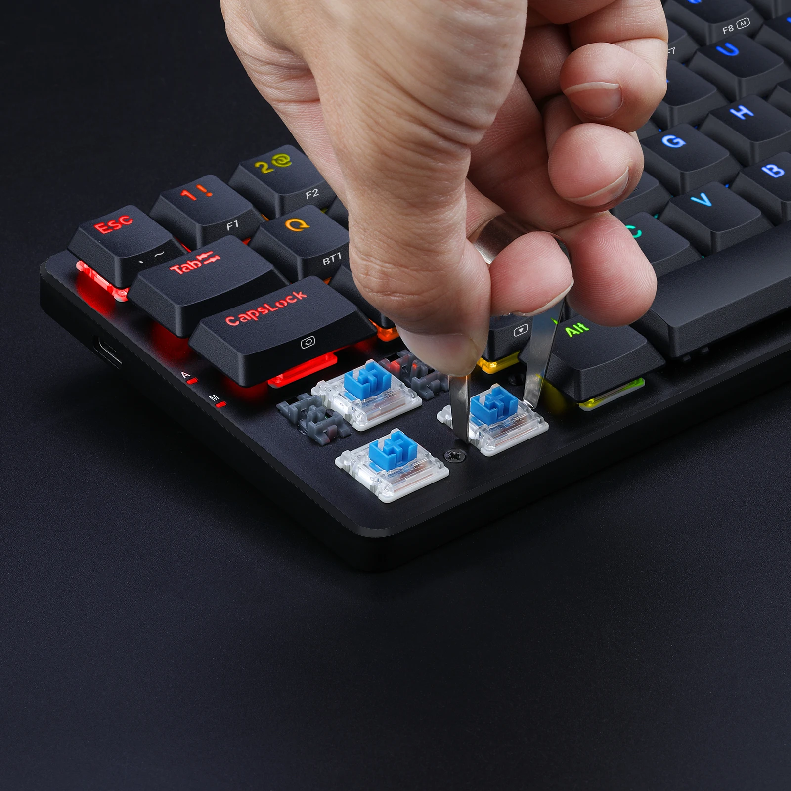 Electronic Keyboard PC Red Dragon K615P-KBS Wireless Tri-Mode RGB Thin Low Profile Blue Switch Mechanic Keyboard