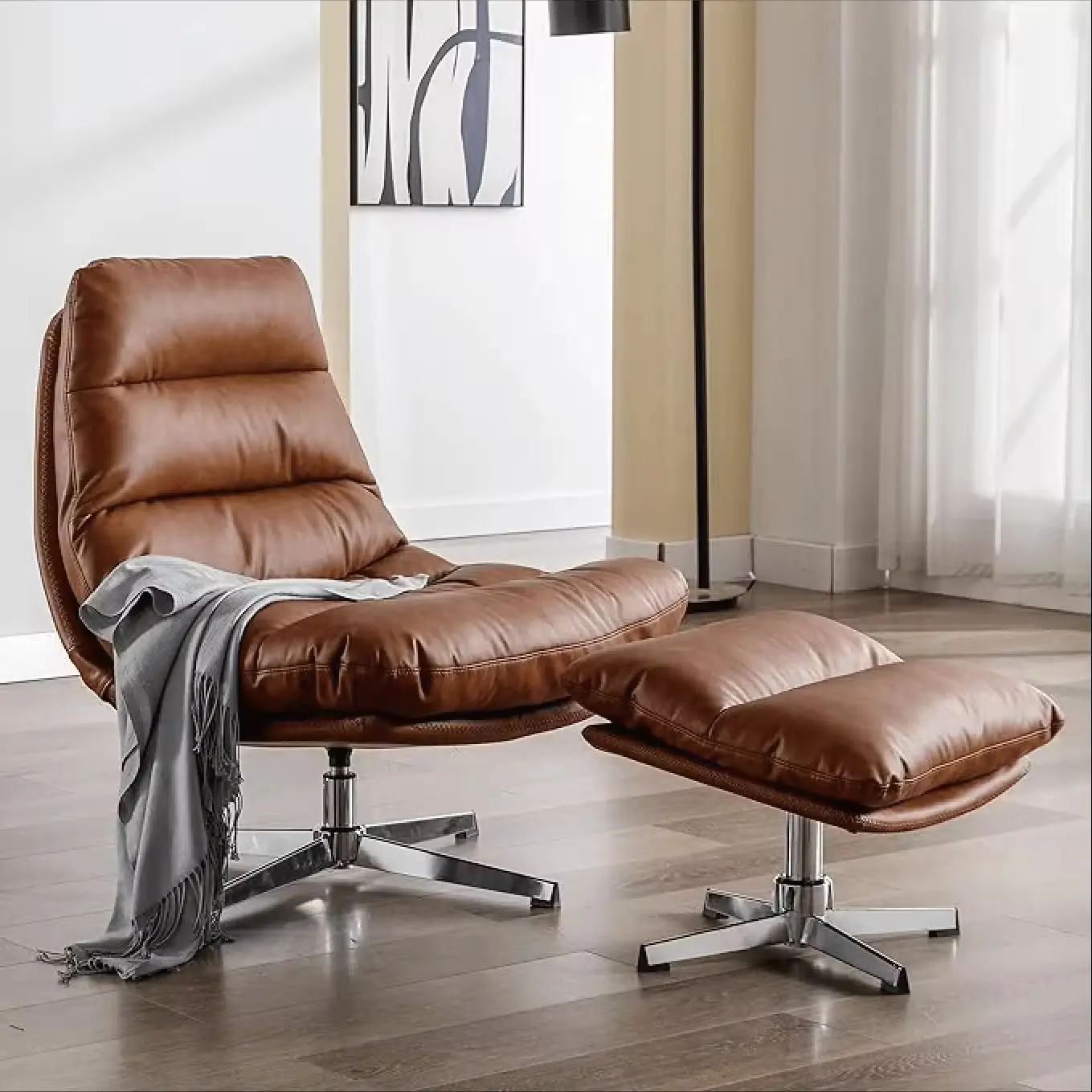 Sans Modern Living Room Brown Accent Swivel Lounge Chair With Footrest