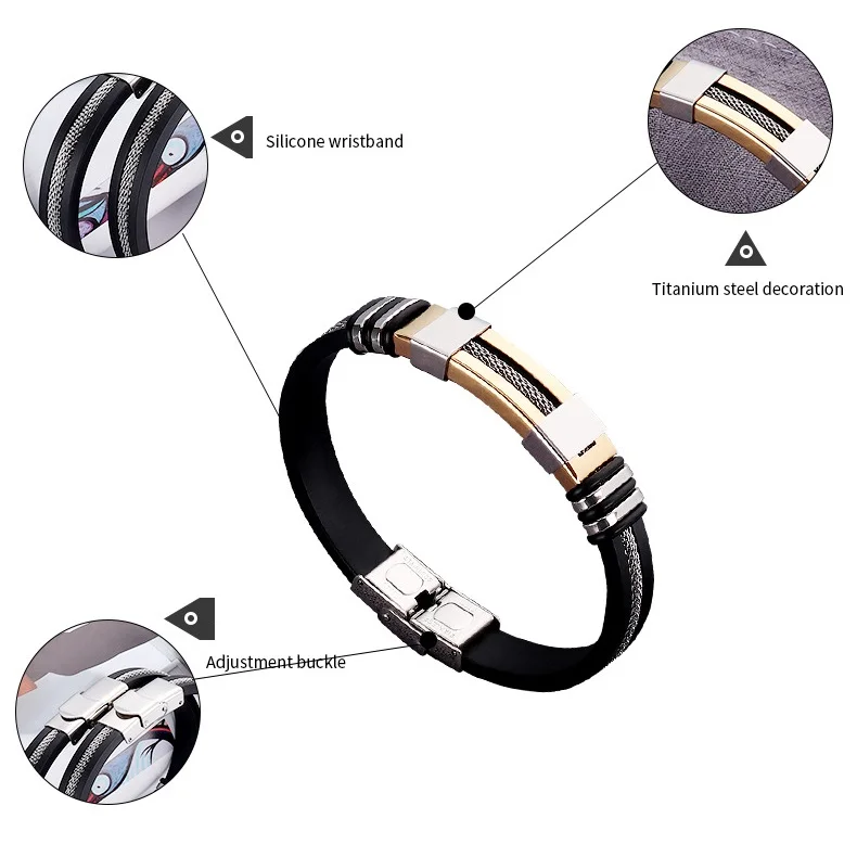 Wholesale New Style Silicone Stainless Steel Bracelet Popular Fashion Personality Mens Bracelet