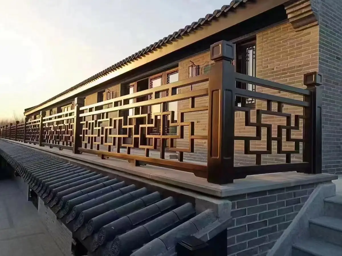 Outdoor Sport Farm Fence 2M Aluminum Alloy Stair Guardrail Heat Treated Wood Galvanized Iron Steel Gardens Sports 3D Modeling