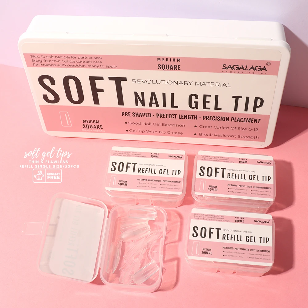 Full Cover Soft Almond False Nail Tips Refill Short Gel Art Fake Nails For Nail Salon Diy Home Manicure Design