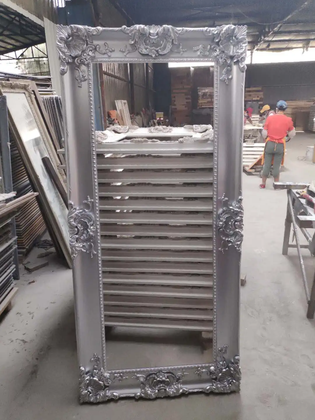 Solid wood+ gypsum embossed framed customized  antique baroque mirror