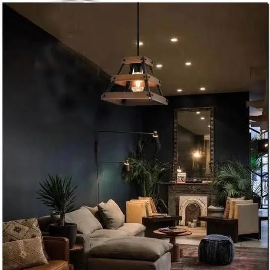 LOG BARN Small Pendant Lighting, 1 Light Chandelier for Foyer in Brushed Silver Metal & Faux Wood Finish,Island Hanging Light