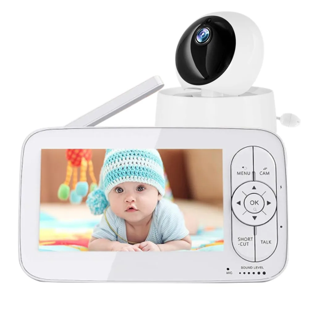 5000mAh Battery Crying Detection VOX Mode Baby Phone Camera Wall Mount 5.0 inch White Label Video Baby Monitor with Screen