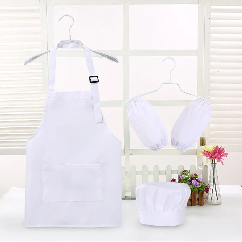 Wholesale Cotton Canvas Painting kindergarten Pink white Cooking Craft Custom Logo Kitchen Kids Apron and hat Set