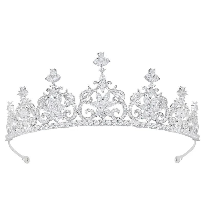 Free customized silver diamond crystal full round pageant tiara queen winner crowns for party hair accessories