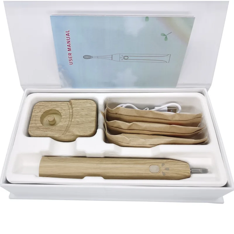 Перезаряжаемая беспроводная звуковая электрическая зубная щетка бамбуковая сменная 3 головки щетки с щетиной касторового масла 5