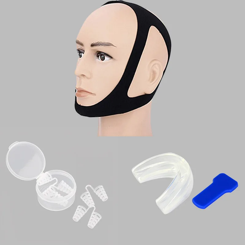 Hot sell 3-piece set Anti snore sleep deep guard stopper aid for device adjustable chin strap