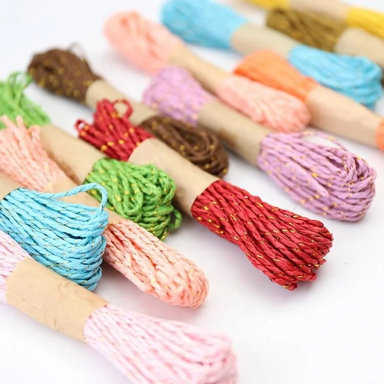 
12 Bundles 10M Colorful Raffia Stripes Paper String with Gold Wire DIY Craft Decorating Tool 