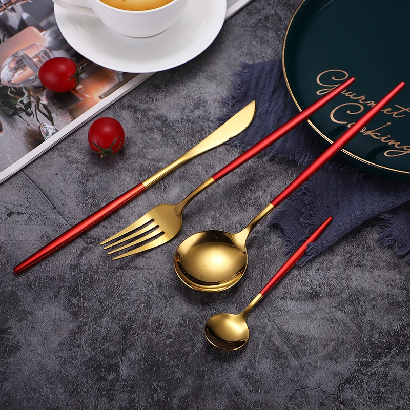 Utensils Fork Knife Spoon Gold and Coating Flatware Stainless Steel Reusable Cutlery 4pcs Set
