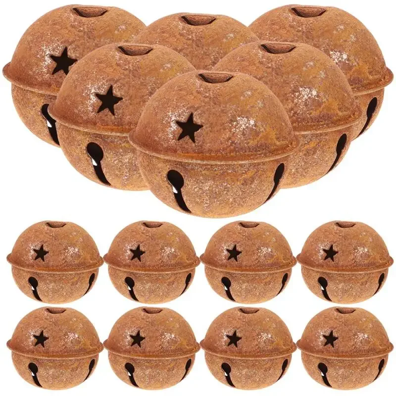 Christmas metal made old five star bells retro decorative pendant five-pointed star rust color antique star hole rusty iron bell