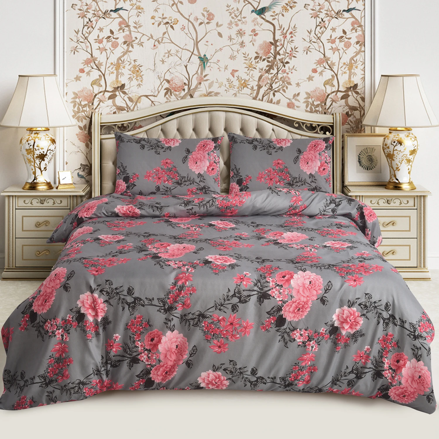 Hot Sale Brushed Cotton 4PCS Bedding Set Printed King Size Duvet Cover Bed Sheet Bedding Set
