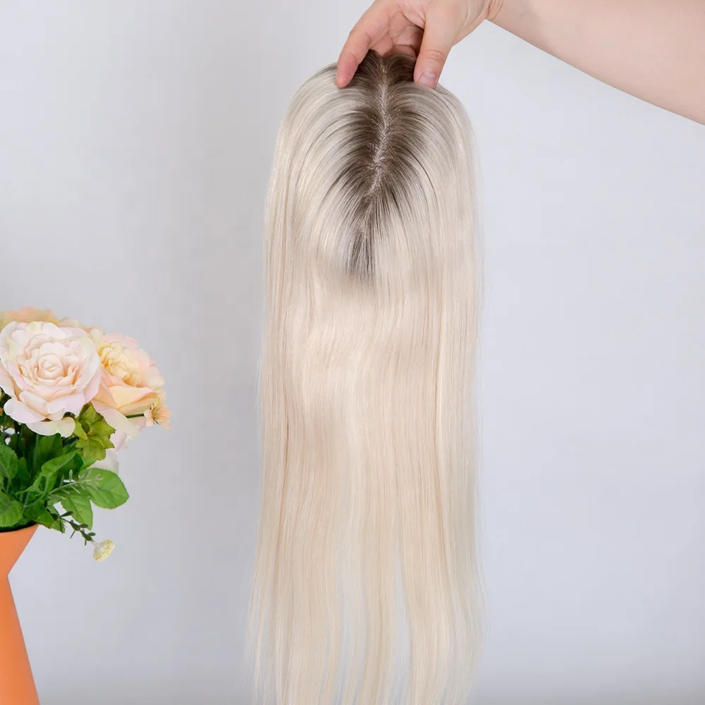 MT-5 High Quality European Human Hair Toppers roots blonde color full hand tied mono base hair toppers for thinning hair