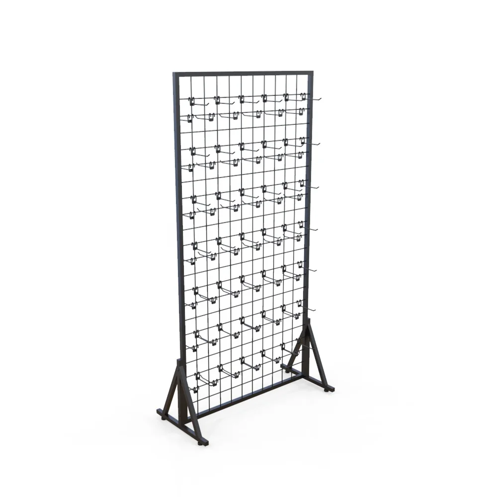 Retail Store free standing hanging product metal wire grid mesh wall panel display racks stand