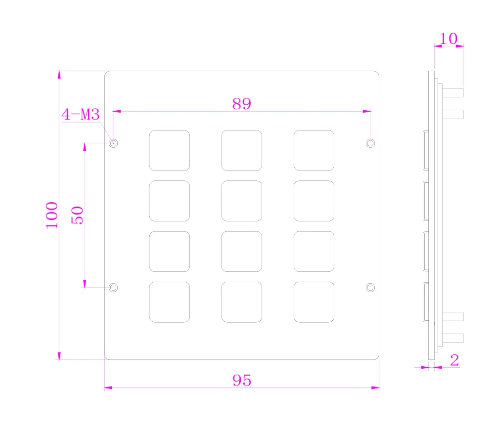 LED backlight solid waterproof stainless steel 12 key digital industrial metal key