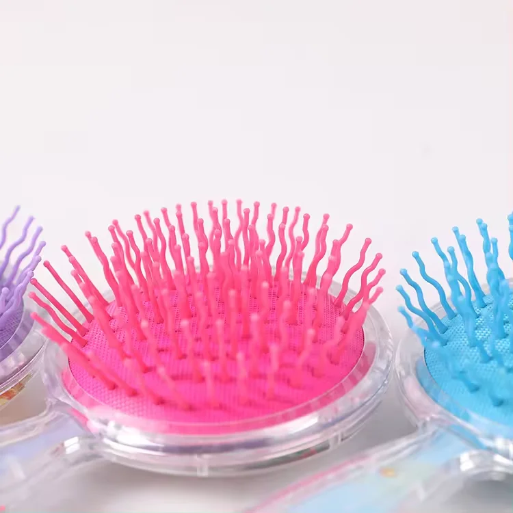 New Design Cartoon Children Glitter Floral Design Paddle Hair Brush Round Fancy Styling Hair Brush