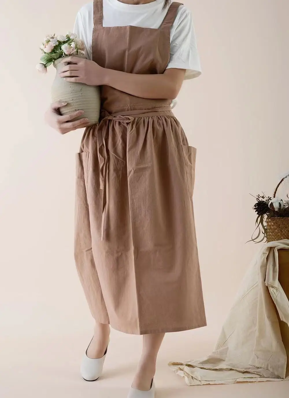 Ins Japan and South Korea waterproof linen cotton linen cross LACE APRON baking art gardening work apron