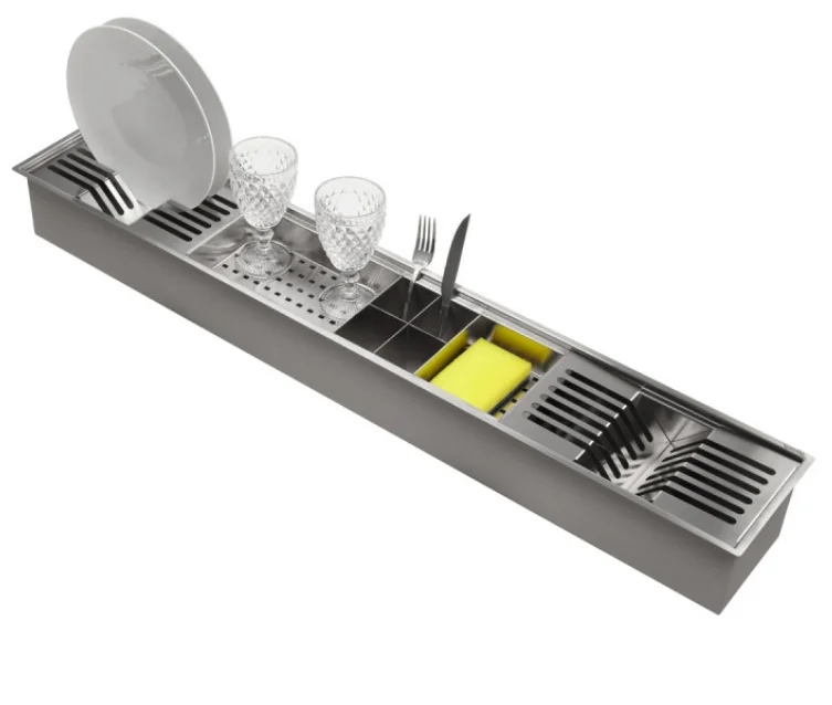 Silver 304 Stainless Steel Kitchen Plate and Cup Organizer Nano Sink Single Slot Dishwashing Sink