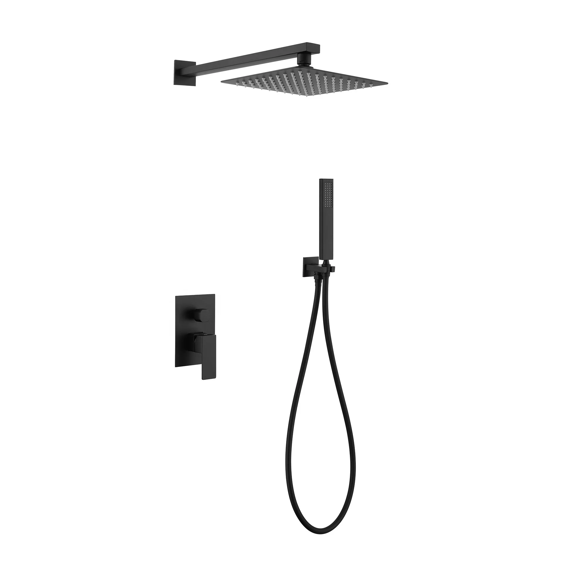 Black Shower Set Wall Mounted Shower Faucet Mixer 8,10,12 inch Rainfall Bathroom Shower Tap with Hand shower Rotate Bath Spout