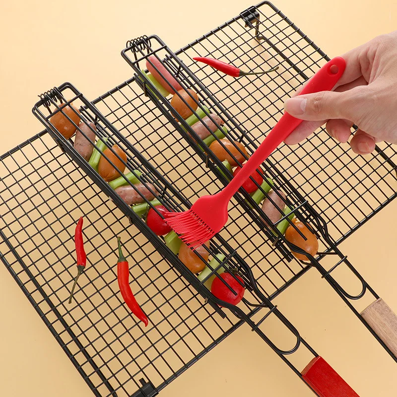Burn-free Barbecue cage Baskets Portable Stainless Steel Kabob Grilling Basket with Non-stick Coating BBQ Tools for Grilling