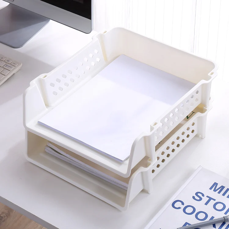 Office Desk File Rack for Stationery Sundries Books Plastic Storage Box Stackable for Office Use