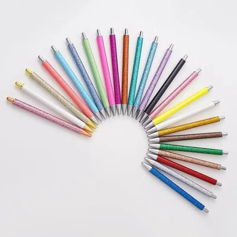 High Quality Multi-Color Bling Glitter Metal Ballpoint Pen 1.0MM Ink Pens Retractable Gift Ballpoint Pen With Custom Laser LOGO