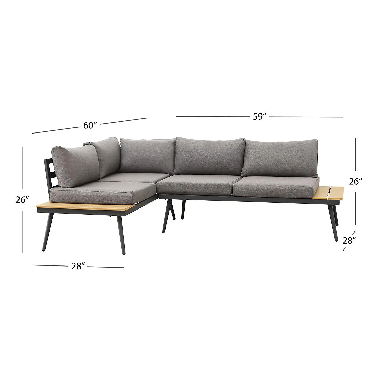 Modern 4-Piece Small Garden Corner Sofa Set with Aluminum Sectional Furniture & Side Table for Living RoAom Hotel Outdoor Use